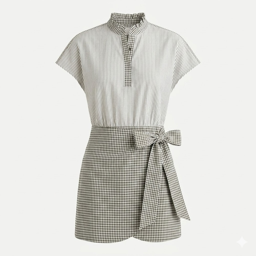 Pomander Place Small Green Gingham Frida Wrap Dress Linen Blend Ruffle Neck